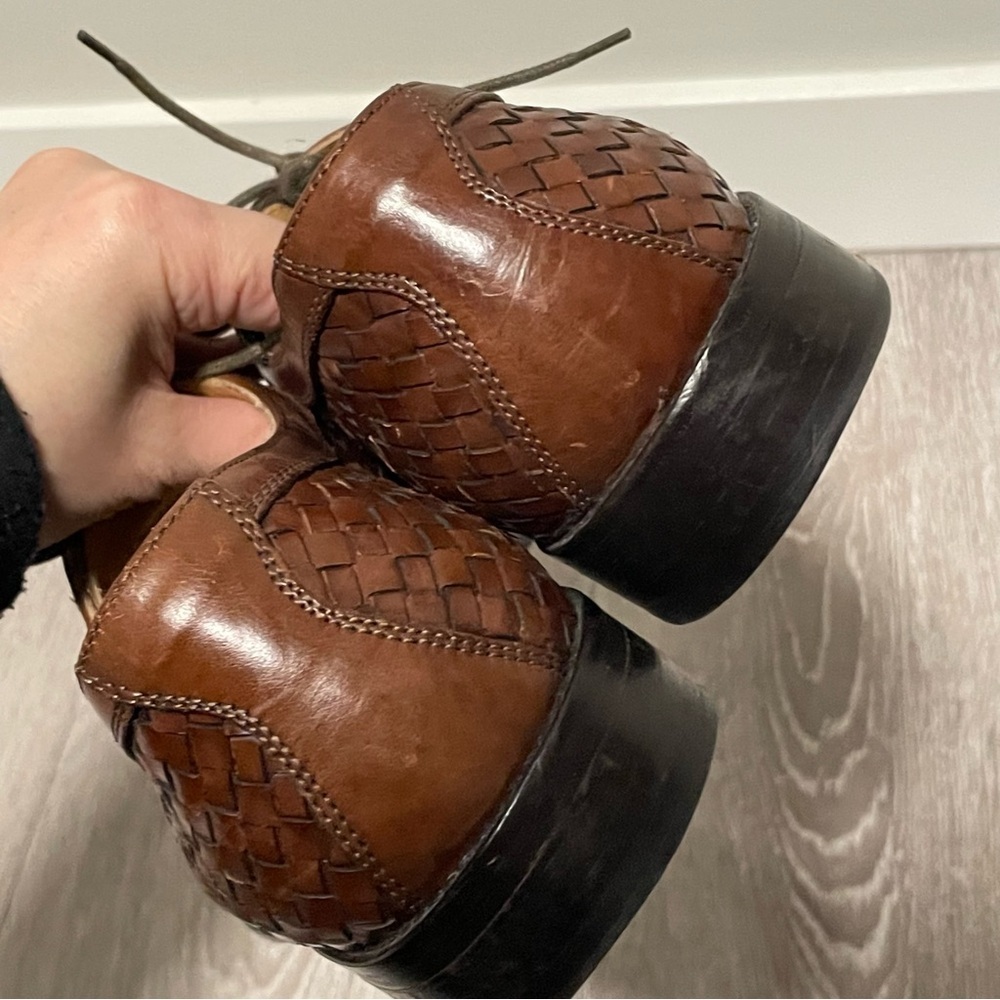 Paul Fredrick Italian Woven Leather Dress Shoes Mens Derby Brown Size 11 - Picture 3 of 5
